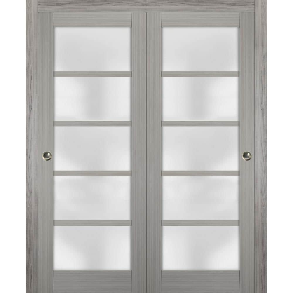 Sartodoors 64 in. x 80 in. Single Panel Gray Finished Solid MDF Sliding Door with Closet Bypass Hardware -  4002DBDSSS64
