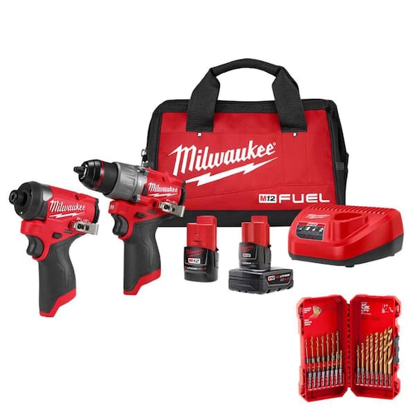 M12 FUEL 12-Volt Cordless Hammer Drill and Impact Driver Combo Kit with Impact Duty Titanium Drill Bit Set (23-Piece)