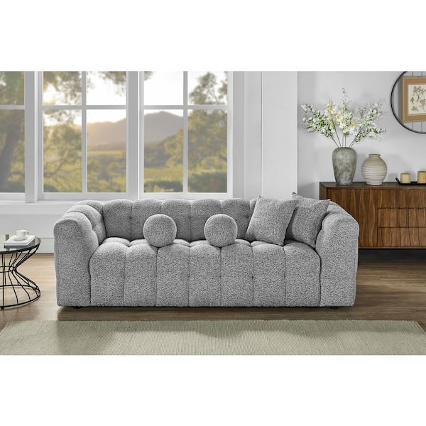 Nate 34 in W. Straight Arm Boucle Fabric Upholstery Rectangle Sofa in Rich Grey Color