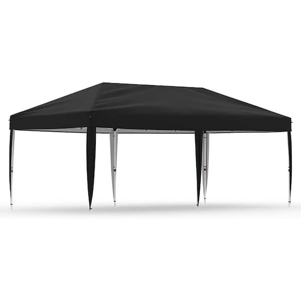 20 ft. x 10 ft. Instant Pop Up Canopy Tent Easy Setup Sun Shelter in Black with Adjustable Height