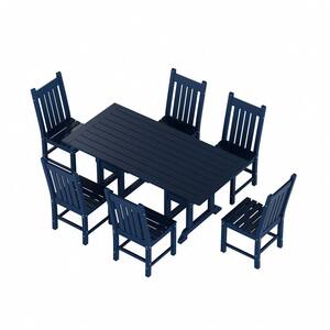 Hayes Navy Blue 7-Piece HDPE Plastic Outdoor Dining Set with Side Chairs