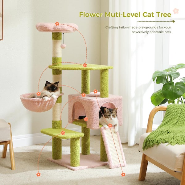 cenadinz Small to Medium Cat Flower Cat Tree 47.2 Multi Level Cat Tower Sisal Covered Scratching Posts Cute Cat Condo in Pink