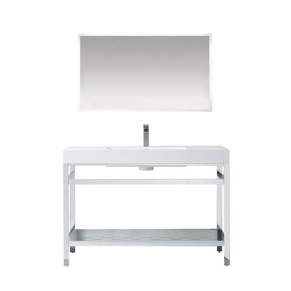 ROSWELL Ablitas 48 in. W x 20 in. D x 34 in. H Single Sink Bath Vanity in Chrome with White Composite Stone Top and Mirror