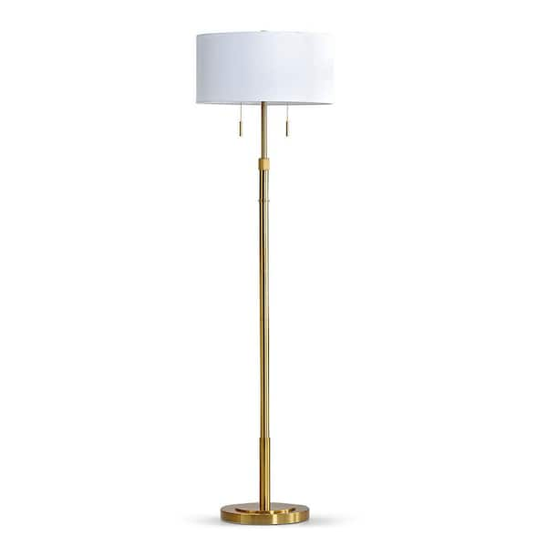 HomeGlam Grande 68 in. Brushed Brass 2-Lights Adjustable Height ...