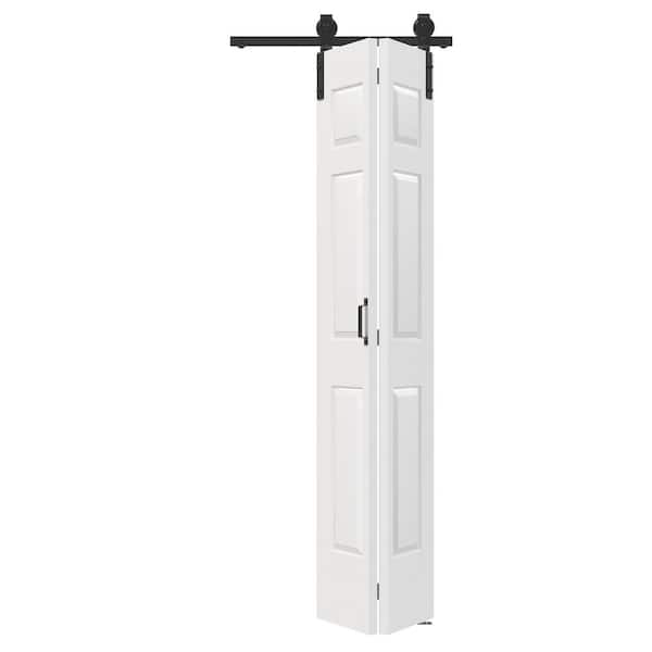 24 in x 84 in White Finished, MDF, 6 Panel Bi-Fold Style Sliding Barn Door with Hardware Kit