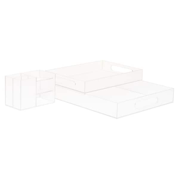 3-Piece 15.75" W x 2" H Acrylic Desktop Organizer Set, Frosted Clear Paper Tray, Pen and Supply Organizer