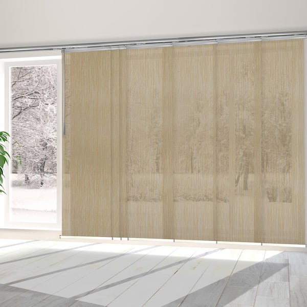 EMOH Wheat 110 in.- 153 in. W x 116 in. L Adjustable 7-Panel Satin Nickel Single Rail Panel Track with 23.5 in. Slates