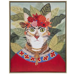 Anky 1-Piece Framed Art Print 16.5 in. x 20.5 in. Bohemian Cat in Forest Framed Canvas Wall Art
