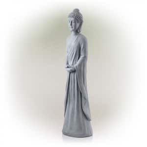 32 in. Tall Cement Standing Buddha Outdoor Garden Statue, Gray