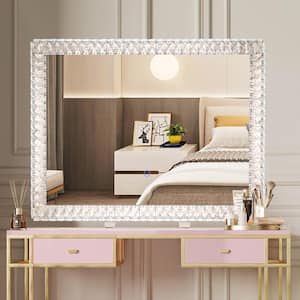 35 in. W x 28 in. H Rectangular Beveled Edge Dimmable LED Light 198 Crystals Tabletop Bathroom Makeup Mirror