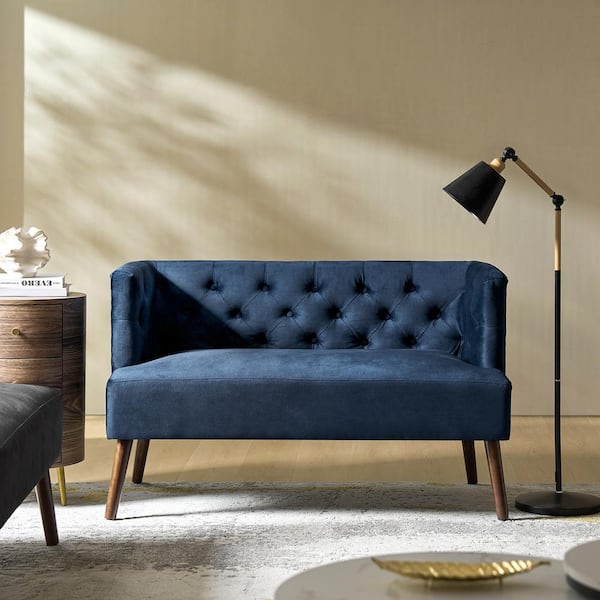 JAYDEN CREATION Placito Navy Mid-century Modern Tufted Loveseat with Solid Wood Legs
