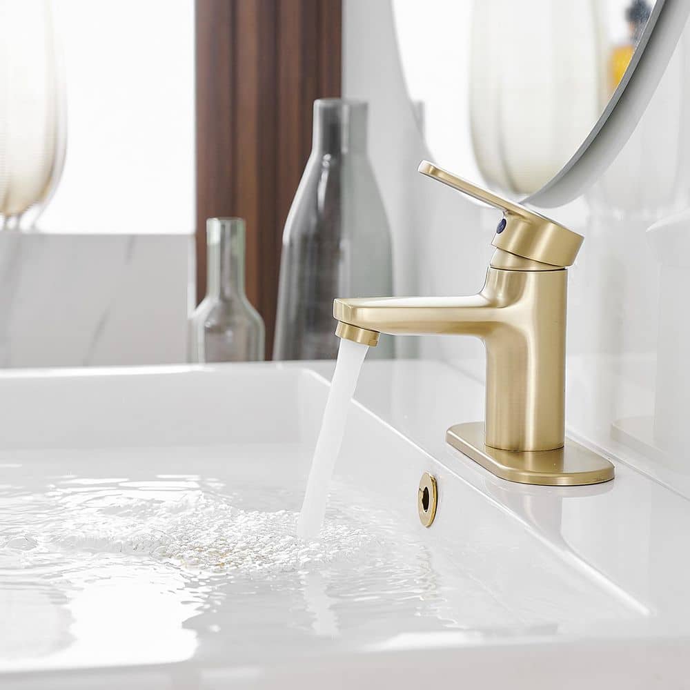 Brushed Gold Single Handle Stainless Steel Bathroom Faucet with Drain