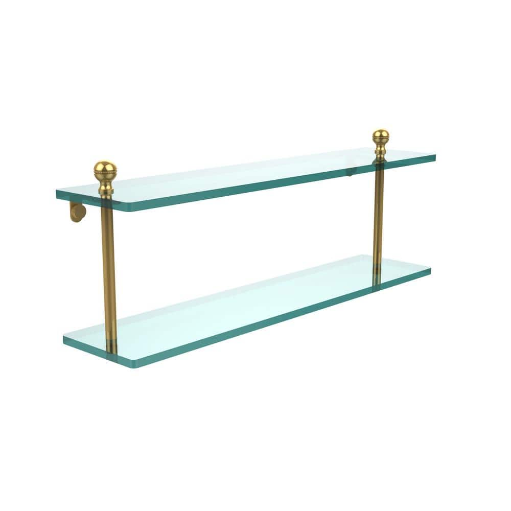 Allied Brass Mambo 22 in. L x 8 in. H x 5 in. W 2-Tier Clear Glass Bathroom Shelf in Polished Brass