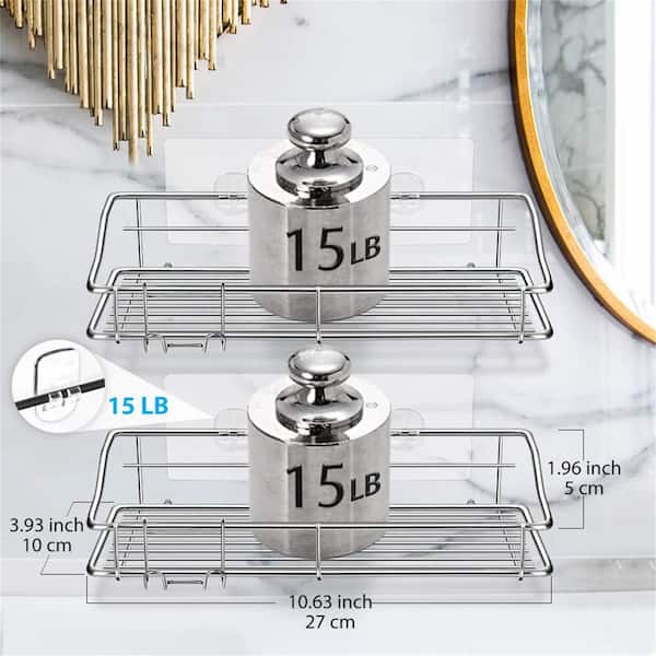 Cubilan Wall Mount Adhesive Stainless Steel Corner Shower Caddy Shelf Basket  Rack with Hooks in Silver (2-Pack) HD-WW7 - The Home Depot