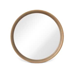 32 in. W x 32 in. H Round Wall Mirror with Natural Finish Wood Frame