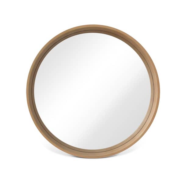 WallBeyond 32 in. W x 32 in. H Round Wall Mirror with Natural Finish Wood Frame