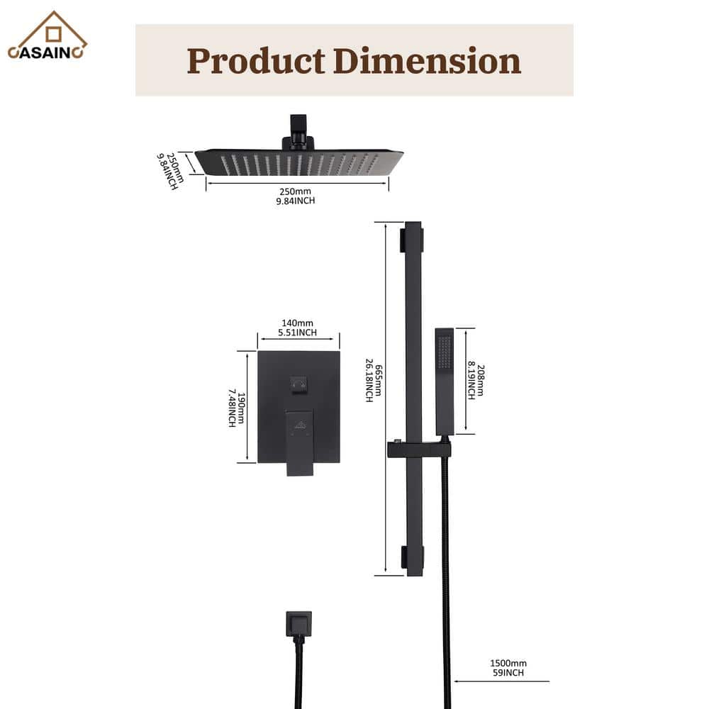 Matte Black Large Square Dual Rain Shower System