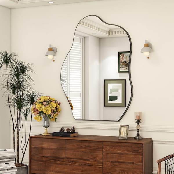 XRAMFY 26 in. W x 37.8 in. H Irregular Flameless Vanity Mirror Bathroom Mirror Wall Mirror