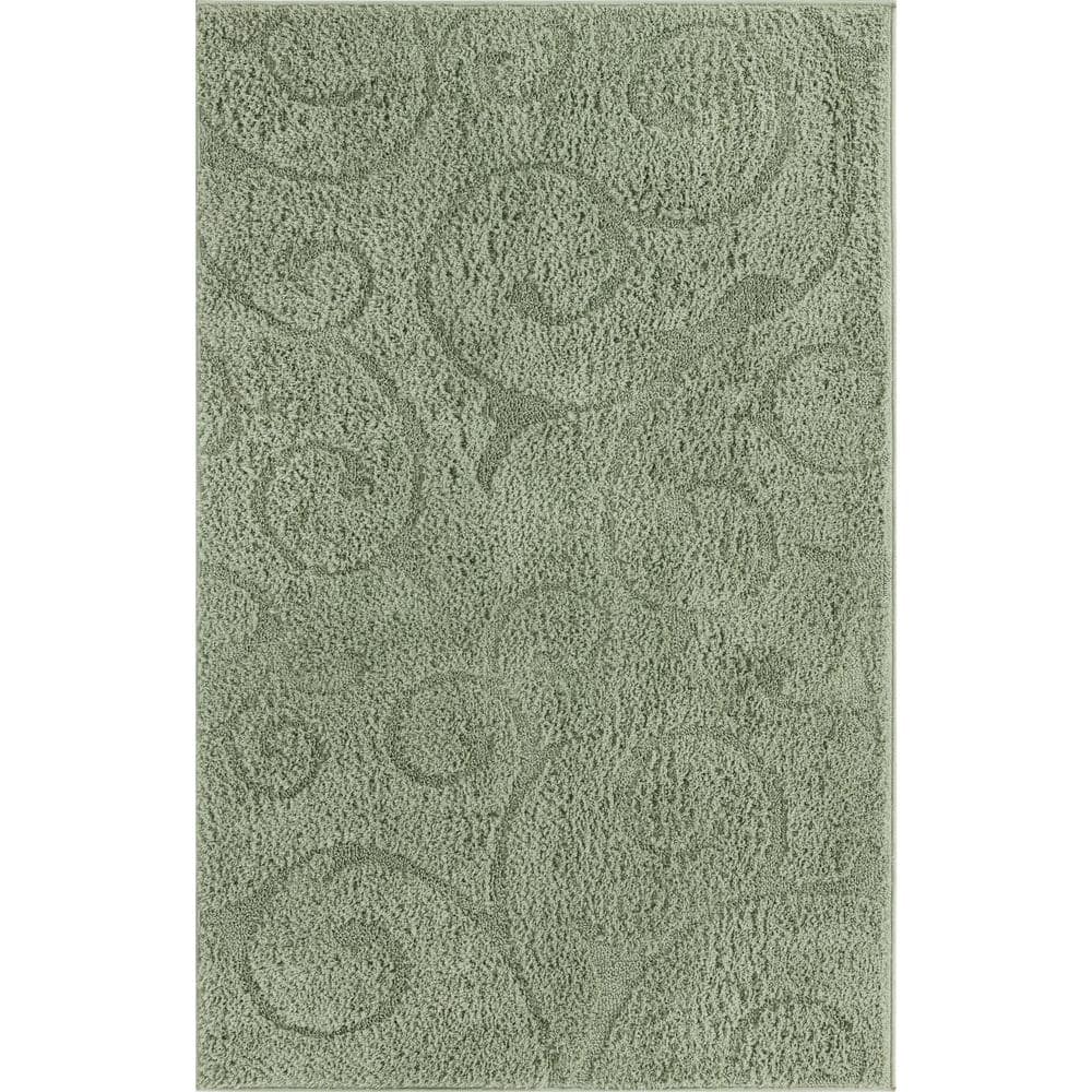Green Floral Shag Synthetic Rectangular 4' x 6' Area Rug