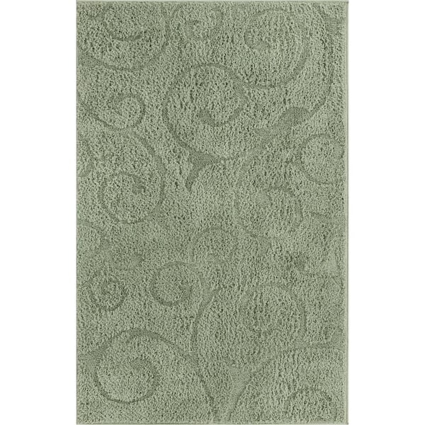 Unique Loom Floral Shag Carved Green 4' 0 x 6' 0 Area Rug