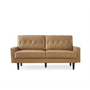 Acire 69.3 in. Wide Square Arm Faux Leather Straight 3-Seater Sofa in Beige