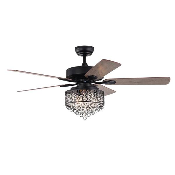 Indoor Matte Black Glam Ceiling Fan, Wilburton 5 Blade Ceiling Fan