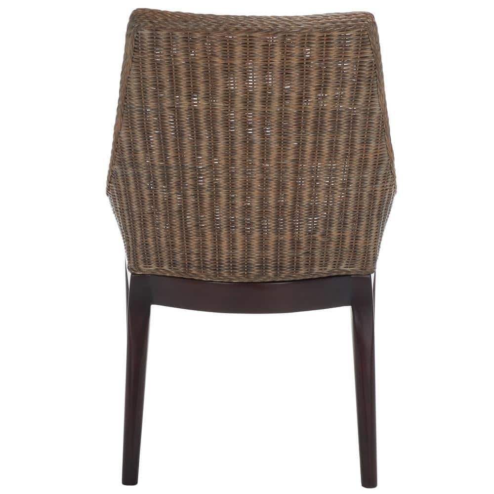Zen Coastal Cream Woven Accent Chair with Mahogany Legs