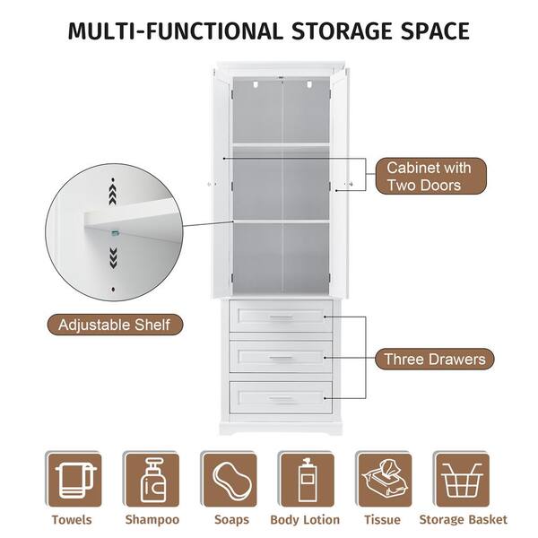 Xzkai 24 in. W x 15.7 in. D x 70 in. H White Linen Cabinet