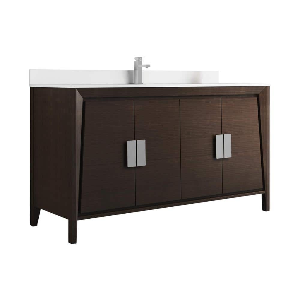 FINE FIXTURES Imperial 60 in. W x 20 in. D x 33.5 in. H Bathroom Vanity in Ebony Wave with White Quartz Top -  IL60EB-MT60-S