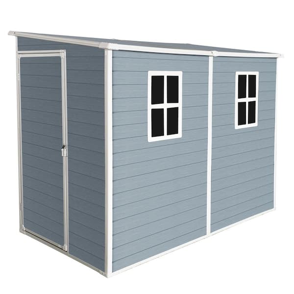 4 x 8 ft. Outdoor Waterproof Resin Storage Shed with Floor, 2 Window, Lockable Doors for Patio,Yard, Gray (30sq. ft.)
