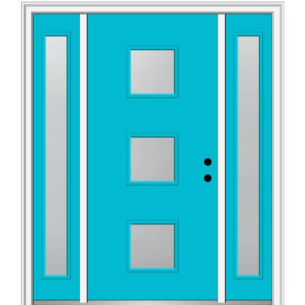 MMI Door 64.5 in. x 81.75 in. Aveline Left-Hand Inswing 3-Lite Frosted Painted Fiberglass Smooth Prehung Front Door w/ Sidelites