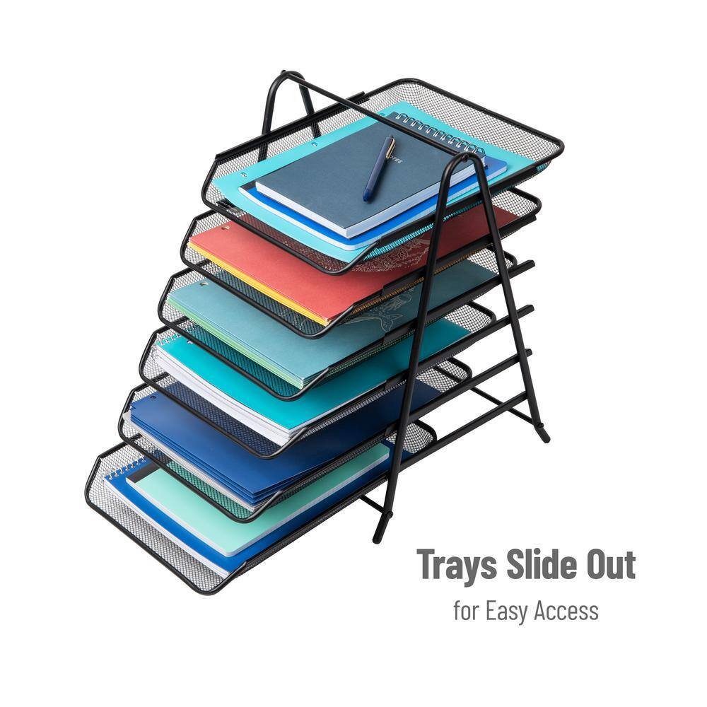 Black Metal Mesh 6-Tier Letter Tray Organizer