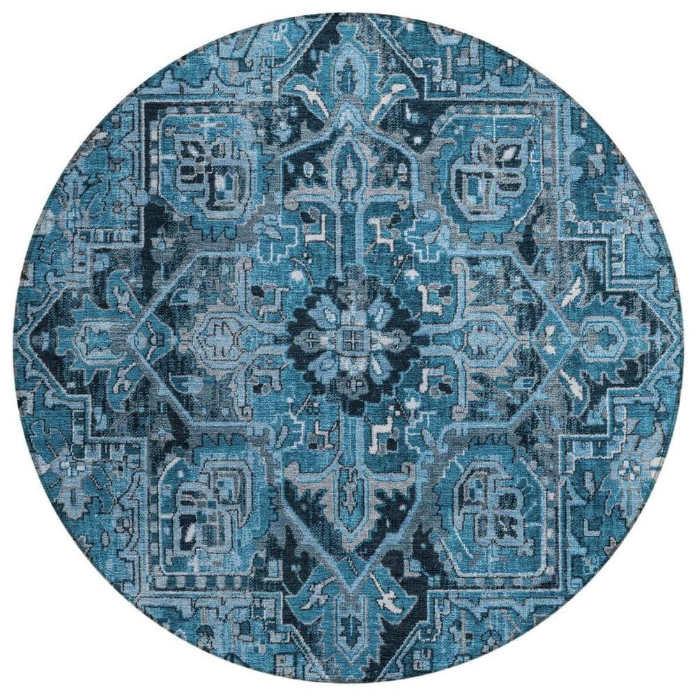 Denim and Gray 8 ft. Round Woven Oriental Round Indoor/Outdoor Area Rug price history on PriceWatchPro