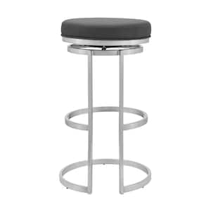 Vander 26 in. H Gray Faux Leather and Brushed Stainless Steel Backless Swivel Bar Stool