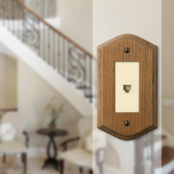 Country 1 Gang Phone Wood Wall Plate - Medium Oak