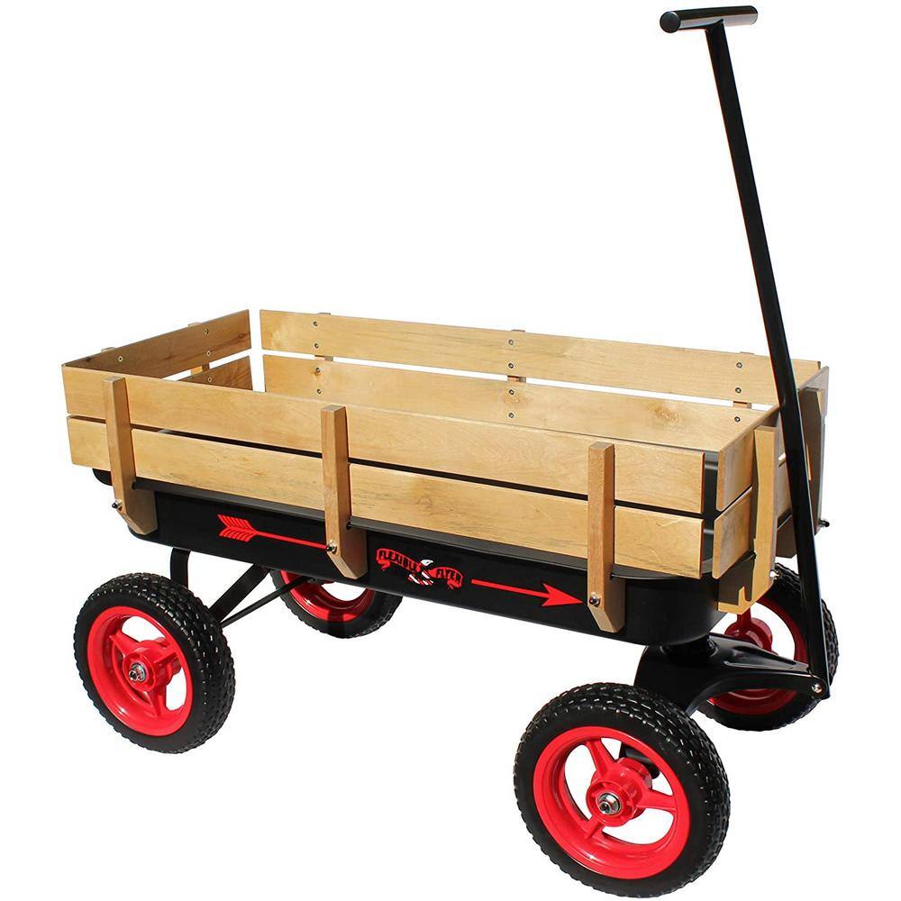 UPC 696525000016 product image for Flexible Flyer W-101 All Terrain Wood and Steel Wagon with Handle, Black and Red | upcitemdb.com