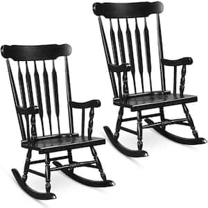 2-Piece  Wood Outdoor Rocking Chair Single Rocker Indoor Garden Patio Yard Black