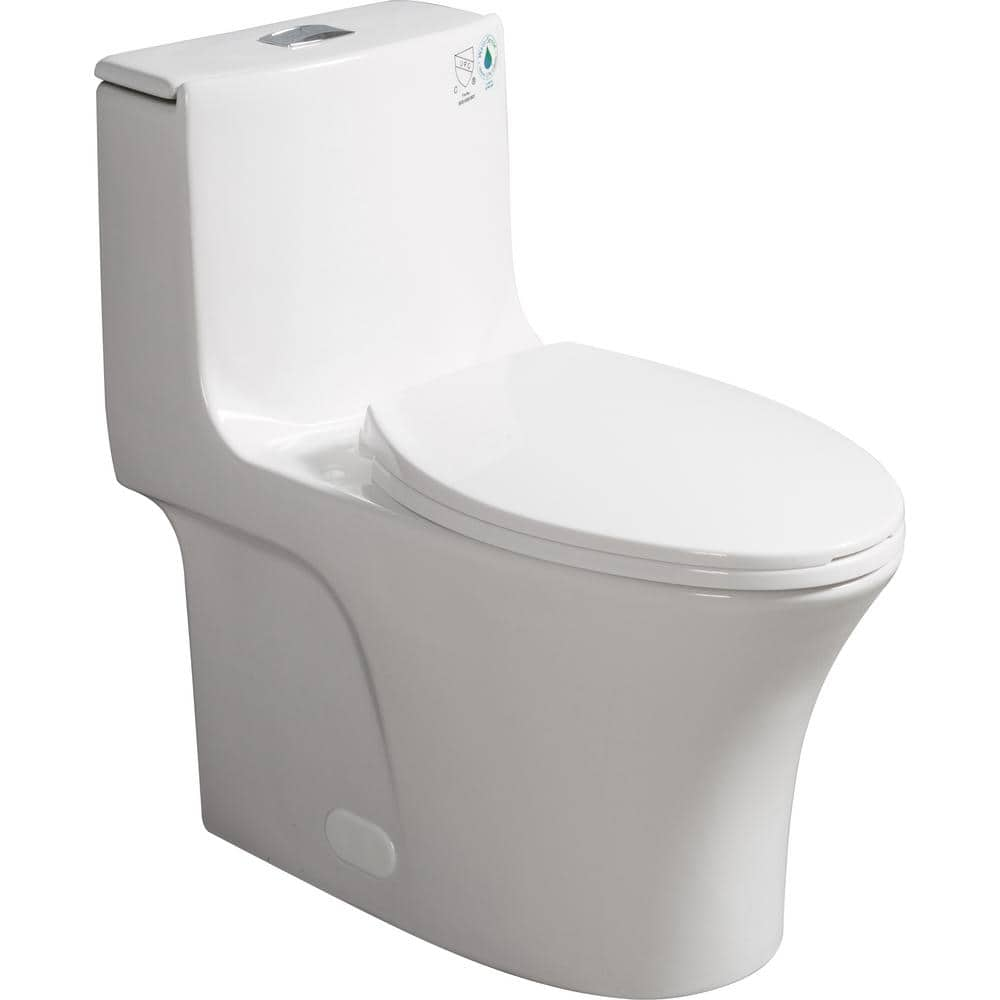 15-1/8 in. 1.1/1.6 GPF Dual Flush 1-Piece Elongated Toilet with Soft-Close Seat in Gloss White -  cadeninc, Bath-LQW1-1061