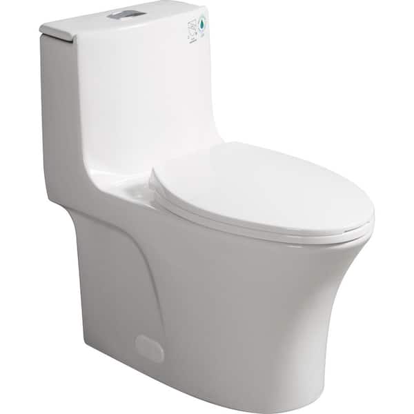 cadeninc 15-1/8 in. 1.1/1.6 GPF Dual Flush 1-Piece Elongated Toilet with Soft-Close Seat in Gloss White