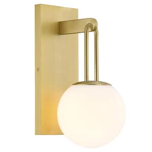 5.87 in. 1-Light Modern Gold Vanity Light with Opal Glass Shade 2-Pack