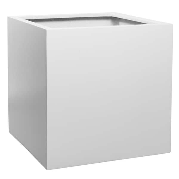 PotteryPots Block Extra Large 24 in. Tall Mat White Fiberstone Indoor Outdoor Modern Square Planter