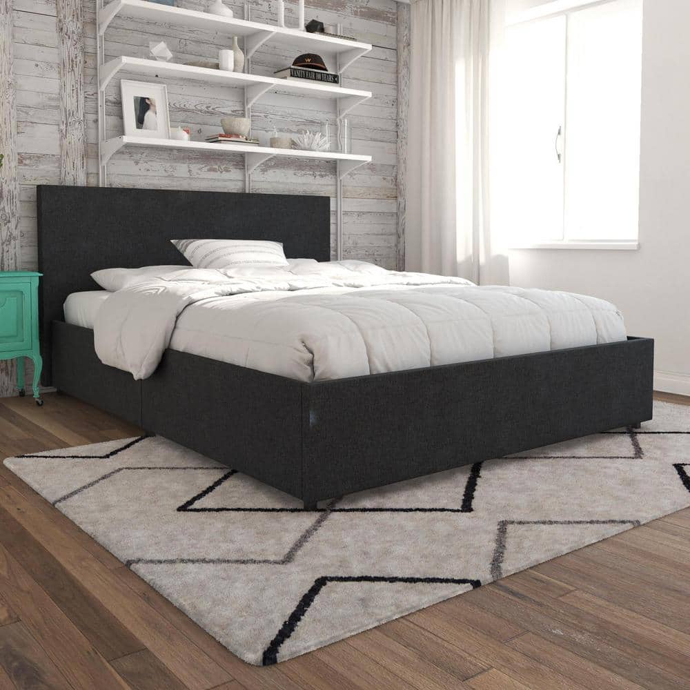 Kelly Dark Gray Upholstered Queen Bed with Storage Drawers