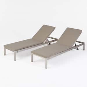 Cape Coral Silver 2-Piece Aluminum Outdoor Chaise Lounge with Khaki Cushions