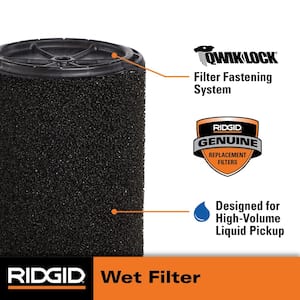 Wet Debris Application Foam Wet Dry Vacuum Filter for Most 5 Gallon and Larger RIDGID Shop Vacs (1-Pack)