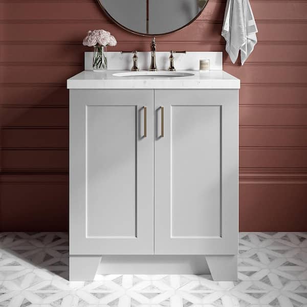 ARIEL Taylor 30.25 in. W x 22 in. D x 36 in. H Single Sink Freestanding Bath Vanity in Grey with Carrara Quartz Top