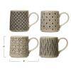 Set of 4 Black and Beige Ceramic Embossed Mugs