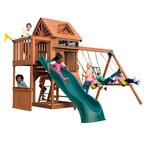 Installed Sky Tower Terrace Wood Complete Swing Set with 5 ft. Terrace, Alpine Wave Slide, and Play Set Accessories