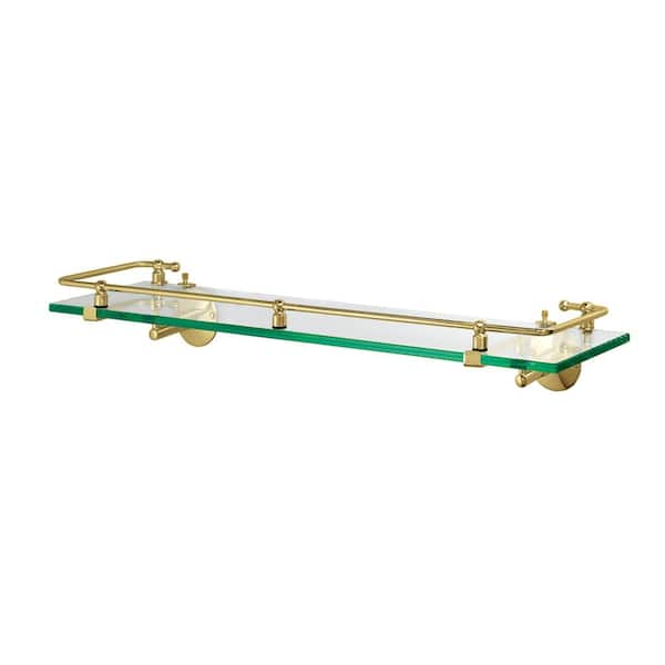 Premier Railing 21 in. W x 3.38 in. H x 5.25 in. D Glass Rectangular Bathroom Shelf in Brass