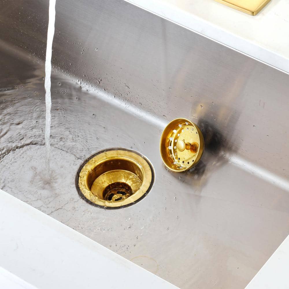 Brushed Gold Stainless Steel Drop-In Kitchen Sink Basket Strainer