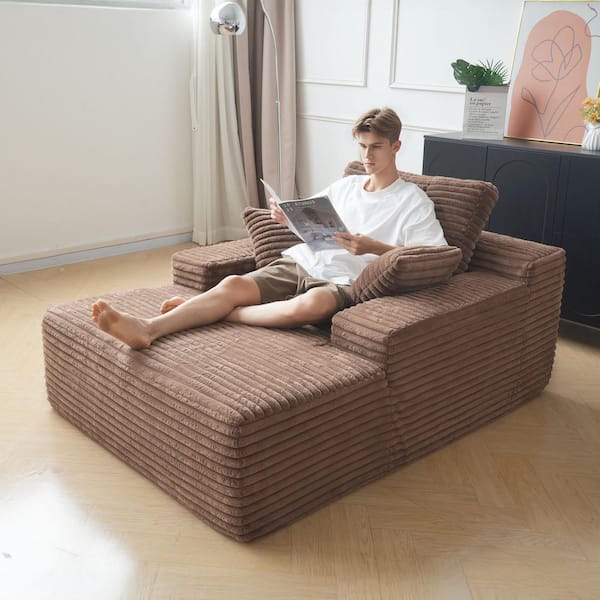 Ready-to-Enjoy Brown Square Arm Corduroy Velvet No Assembly Chaise Lounge